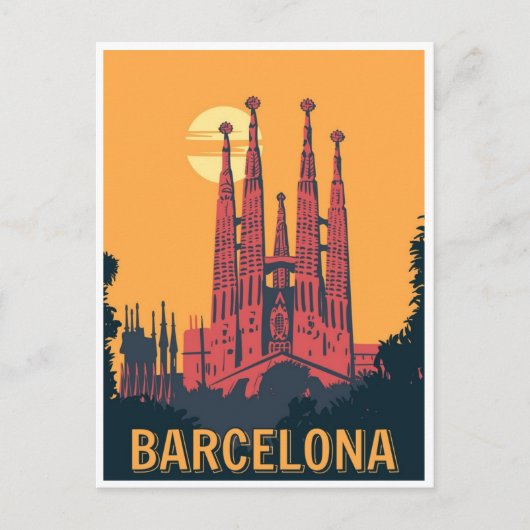  retro Barcelona Spanje Reizen Kunst Briefkaart (Voorkant)