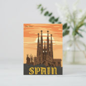 retro Barcelona Spanje Reizen Kunst Briefkaart (Staand voorkant)
