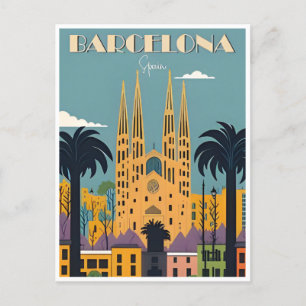 retro Barcelona Spanje Reizen Kunst Briefkaart
