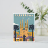retro Barcelona Spanje Reizen Kunst Briefkaart (Staand voorkant)