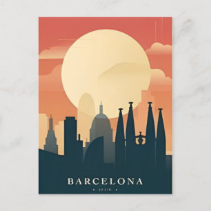  retro Barcelona Spanje Reizen Kunst Briefkaart