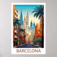 Retro Barcelona Vintage Reisillustratie