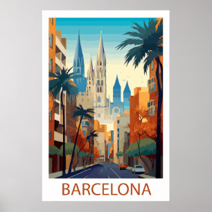 Retro Barcelona Vintage Reisillustratie Poster
