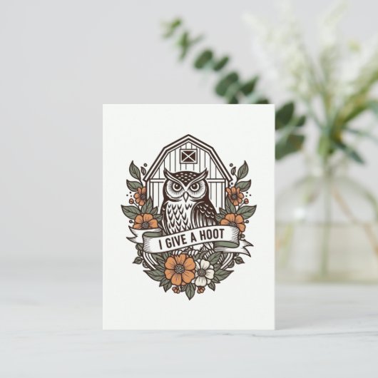 Retro barn owl 'I give a hoot' design Briefkaart (Staand voorkant)