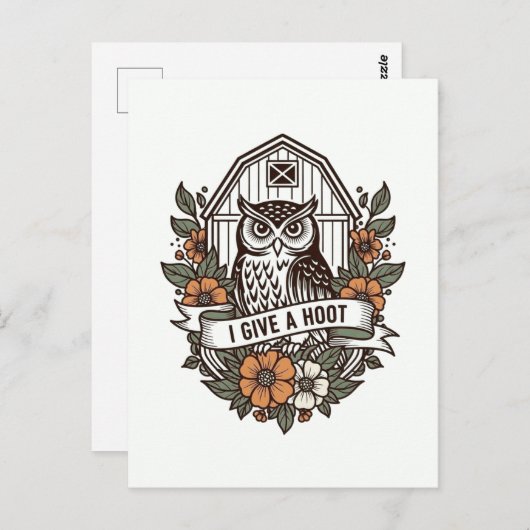Retro barn owl 'I give a hoot' design Briefkaart (Voorkant / Achterkant)