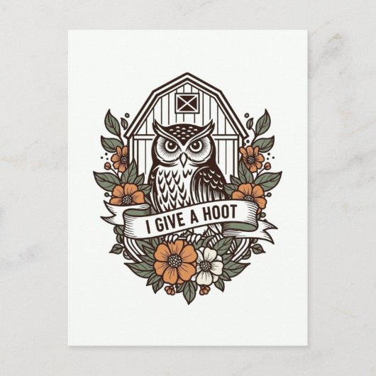 Retro barn owl 'I give a hoot' design Briefkaart (Voorkant)
