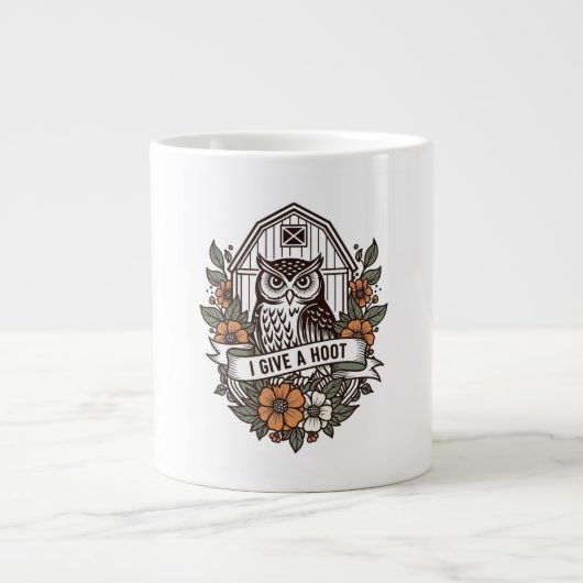 Retro barn owl 'I give a hoot' design Extra Grote Beker (Voorkant)