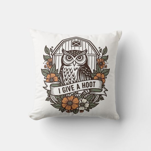 Retro barn owl 'I give a hoot' design Kussen (Voorkant)