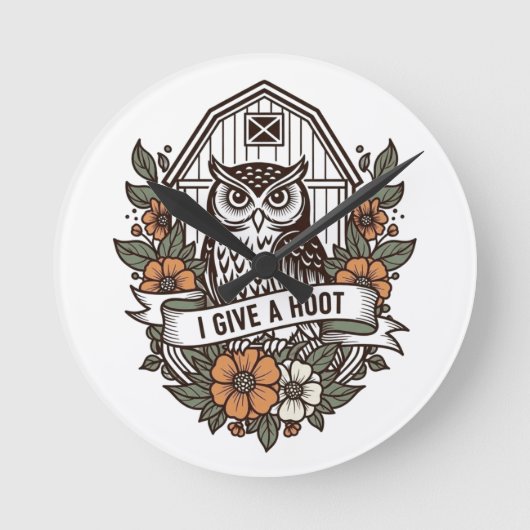 Retro barn owl 'I give a hoot' design Ronde Klok (Voorkant)