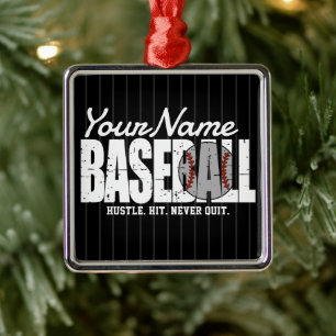 Retro Baseball ADD NAAM Pinstripe Team Speler Metalen Ornament
