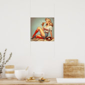 Retro Baseball Meisje Schilderen Poster (Keuken)