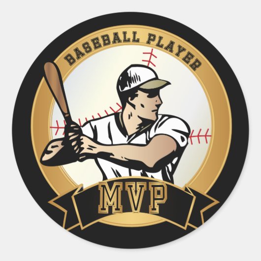 Retro Baseball Player Ronde Sticker (Voorkant)