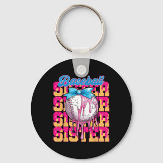 Retro Baseball Sister Ice Cream Drip Coquette Bow Sleutelhanger