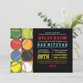 Retro Baseball Thébat Mitzvah Uitnodiging (Staand voorkant)