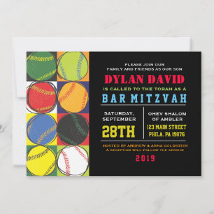 Retro Baseball Thébat Mitzvah Uitnodiging