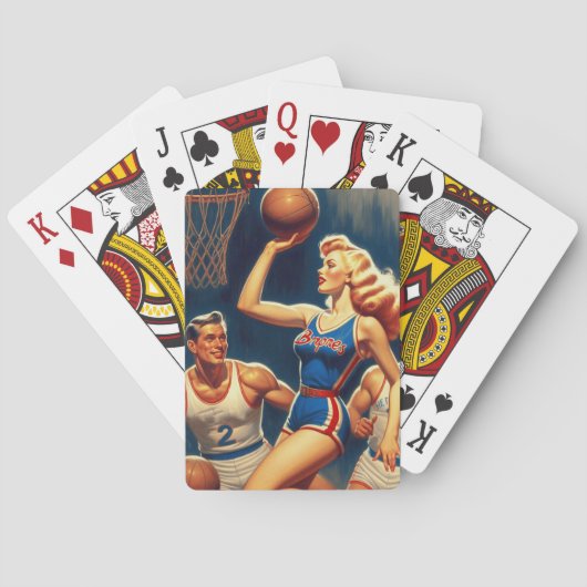 Retro Basketbal Illustratie Pokerkaarten (Achterkant)