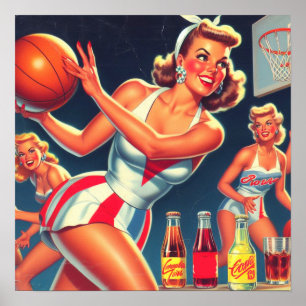 Retro Basketbal Pin-up Poster