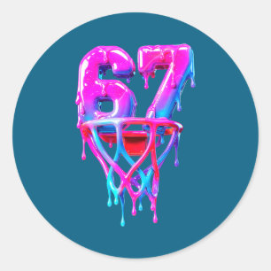 Retro Basketbal Zes 67 Zeven Drip Ronde Sticker