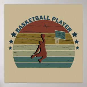 Retro basketballspeler slam dunk poster