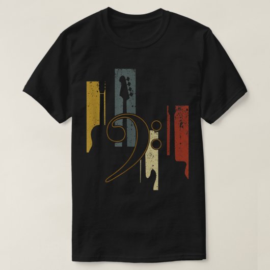 Retro Bass Clef Guitar Design T-shirt (Design voorkant)