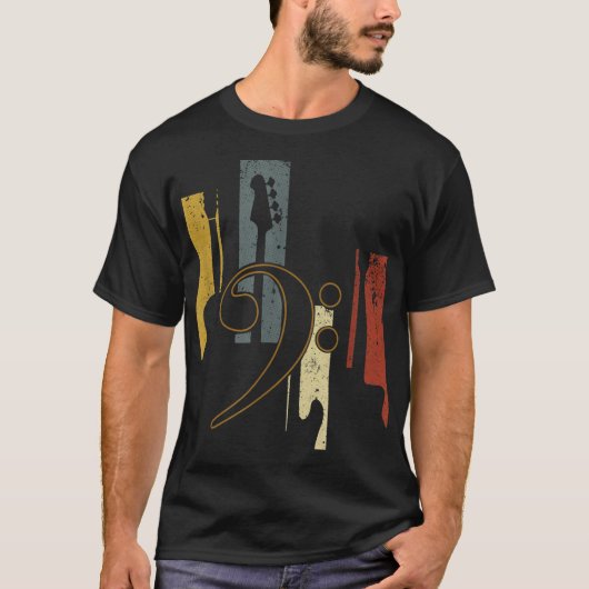 Retro Bass Clef Guitar Design T-shirt (Voorkant)