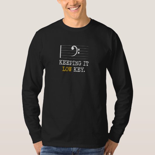 Retro Bass Clef Muziek houdt het low key Funny Mus T-shirt (Voorkant)