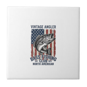 Retro Bass Vissen Amerikaanse Vlag Shirt Ontwerp ( Tegeltje