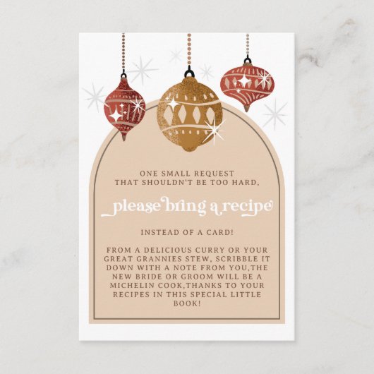 Retro Bauble Ornament Kerst Bruidsrecept Informatiekaartje (Voorkant)