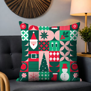 Retro Bauhaus Kerst Patchwork Rood Groen Kussen