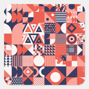 Retro Bauhaus ontwerp, kleurrijke geometrische. Vierkante Sticker