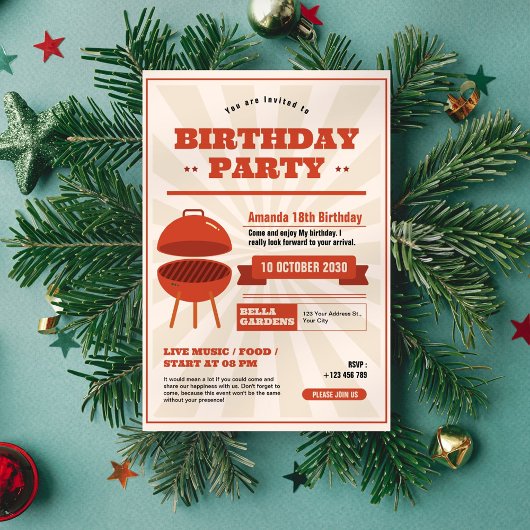 Retro BBQ Anniversaire Fête Invitation
