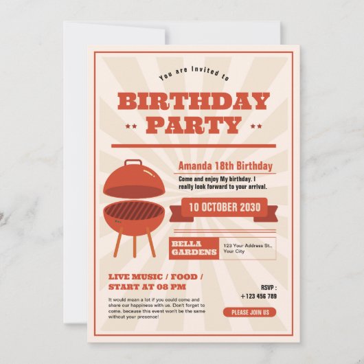 Retro BBQ Anniversaire Fête Invitation (Devant)