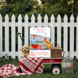 Retro BBQ Brouwsels Vuurwerk Picknick 4 juli 250st Kaart