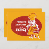 Retro BBQ Chef Briefkaart Uitnodiging (Voorkant / Achterkant)