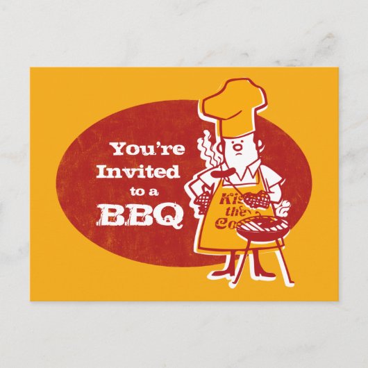Retro BBQ Chef Briefkaart Uitnodiging (Voorkant)