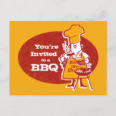 Retro BBQ Chef Postcard Invitation (Devant)