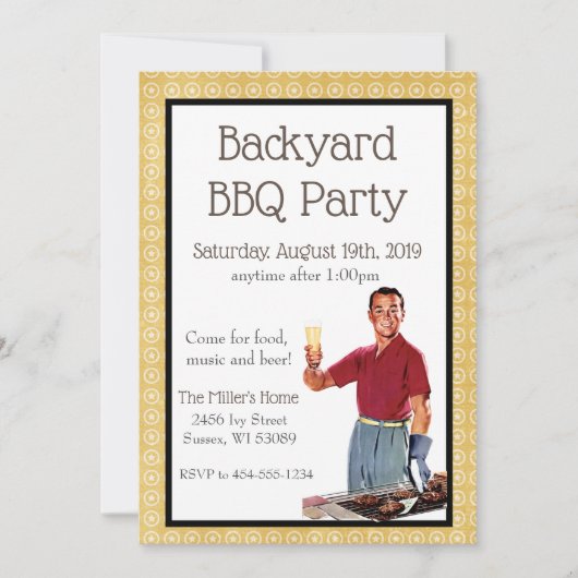 Retro BBQ-feestuitnodiging Kaart (Voorkant)