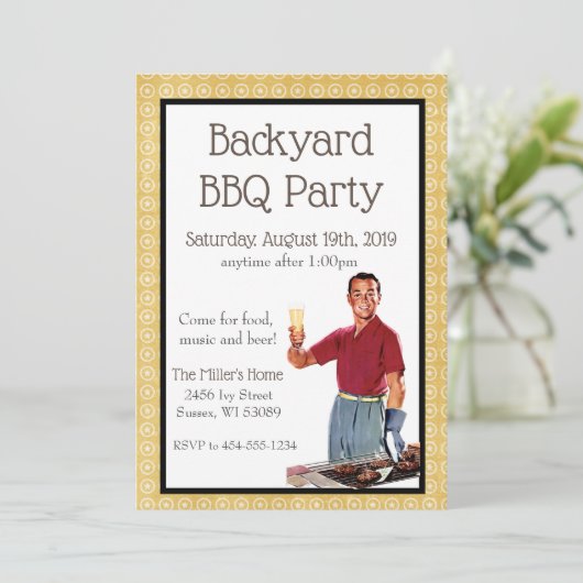 Retro BBQ-feestuitnodiging Kaart (Staand voorkant)