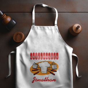 Retro BBQ-gereedschap Chef's hoed Oranje Rood Lang Schort