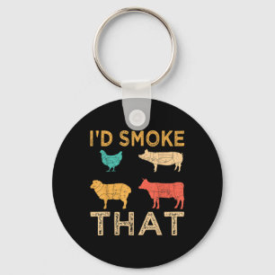 Retro Bbq Ik Rook Die Barbecue Grappig Grillen Ges Sleutelhanger