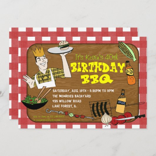 Retro BBQ partijuitnodiging Kaart (Voorkant / Achterkant)