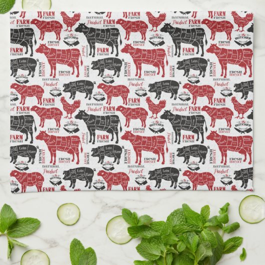 Retro BBQ Slager Boerderij Fresh Pattern Theedoek (Gevouwen)