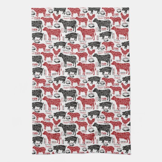 Retro BBQ Slager Boerderij Fresh Pattern Theedoek (Verticaal)