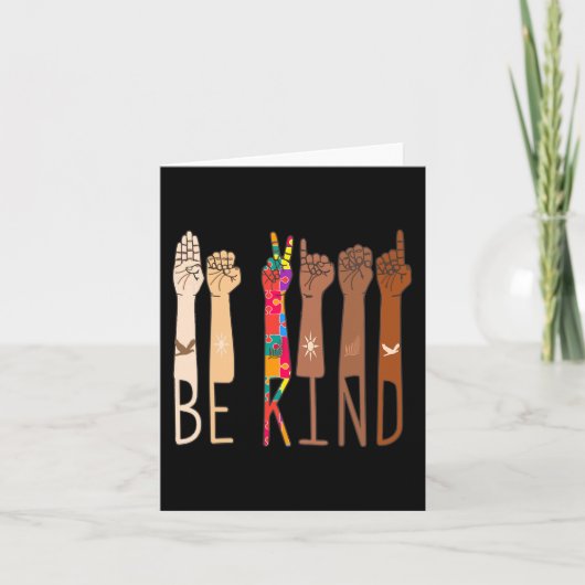 Retro Be Kind Handgebarentaal ASL Puzzel Autisme Kaart (Voorkant)