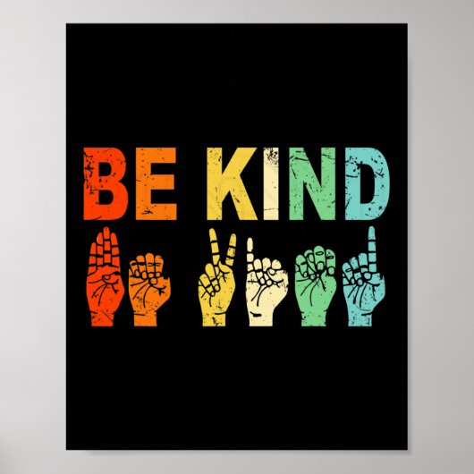 Retro Be Kind Handteken ASL Autisme Awareness Mann Poster (Voorkant)