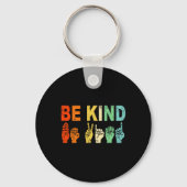 Retro Be Kind Handteken ASL Autisme Awareness Mann Sleutelhanger (Achterkant)