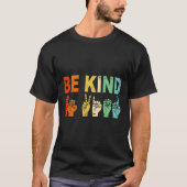 Retro Be Kind Handteken ASL Autisme Awareness Mann T-shirt (Voorkant)