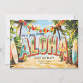 Retro Beach | Aloha Tropical Wedding Save The Date (Voorkant)