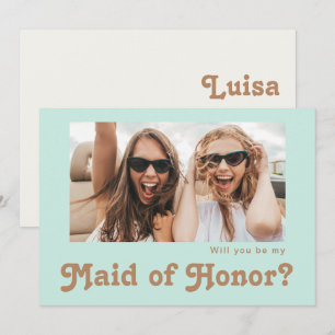 Retro Beach Aqua Foto Maid of Honor proposal Kaart