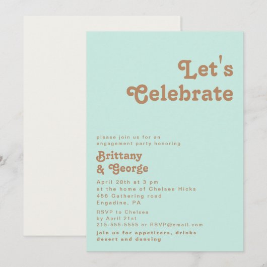 Retro Beach | Aqua Let's Celebrate Invitation Kaart (Voorkant / Achterkant)